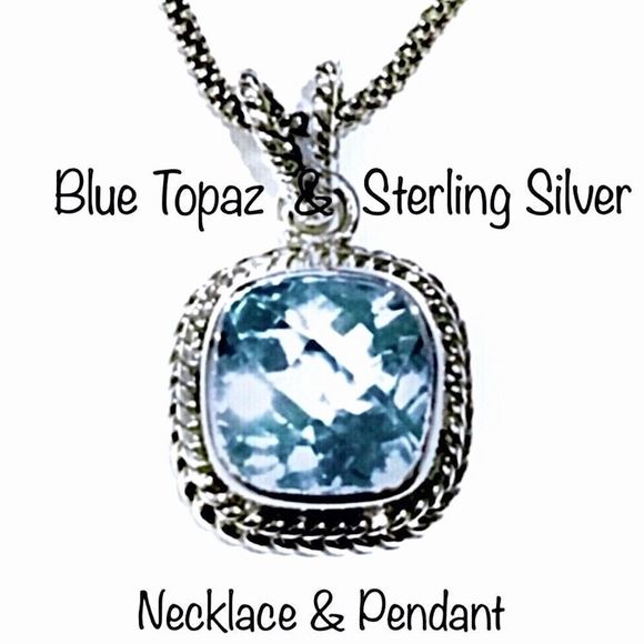 SAMUEL B Cushion Cut Blue Topaz & Popcorn Necklace - Picture 2 of 14